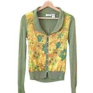 Barneys New York Cashmere Silk Cardigan XS Button-up Collard Sweater Floral